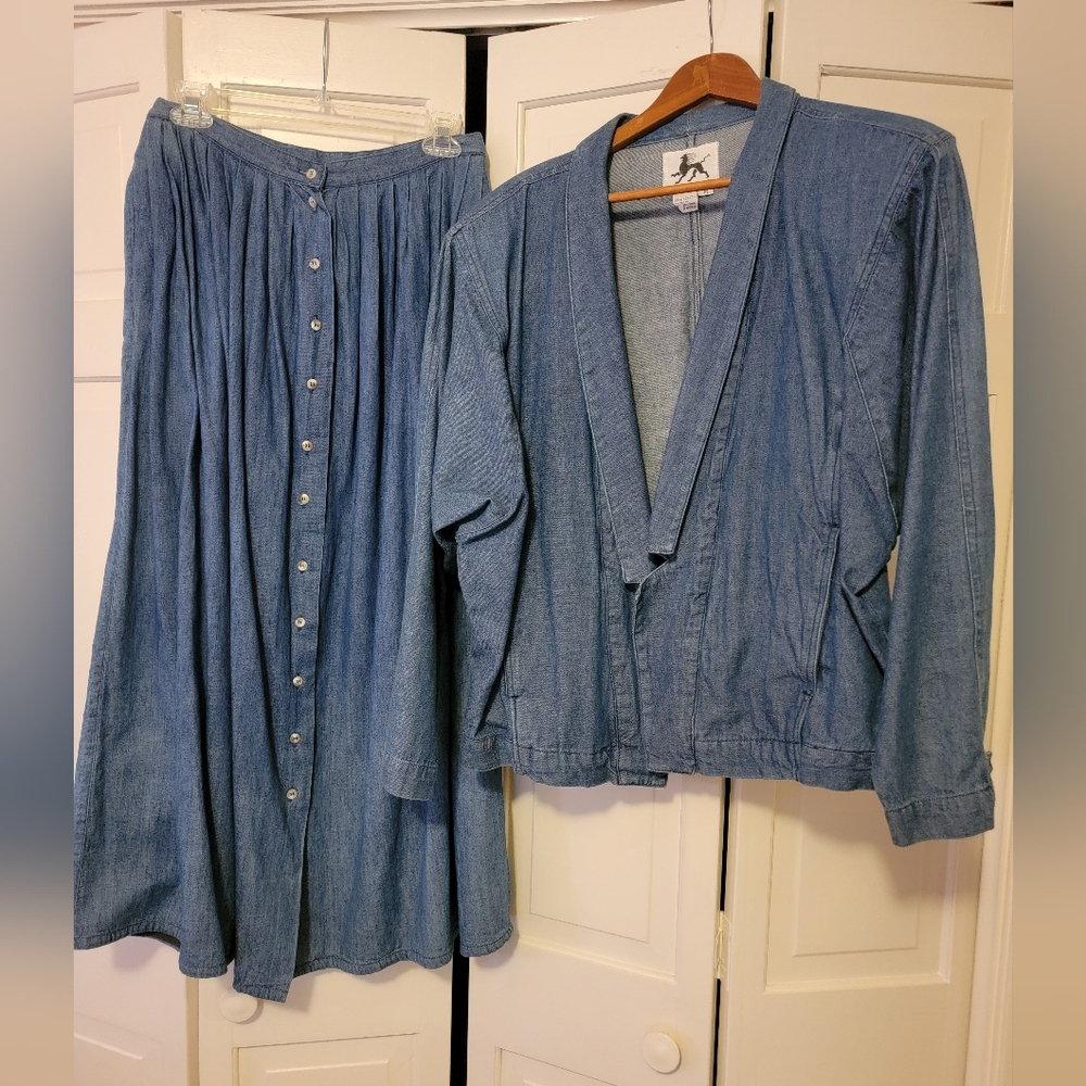 McMac Women's 2 Piece Set Jean Jacket And Skirt Good Used Condition
